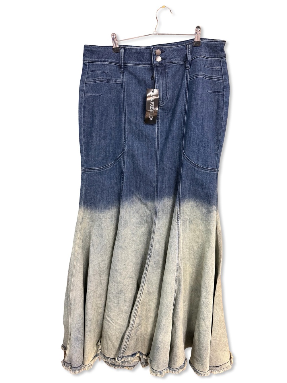 Current Mood dip dye denim maxi skirt Dolls Kill mermaid hem stretch XXL